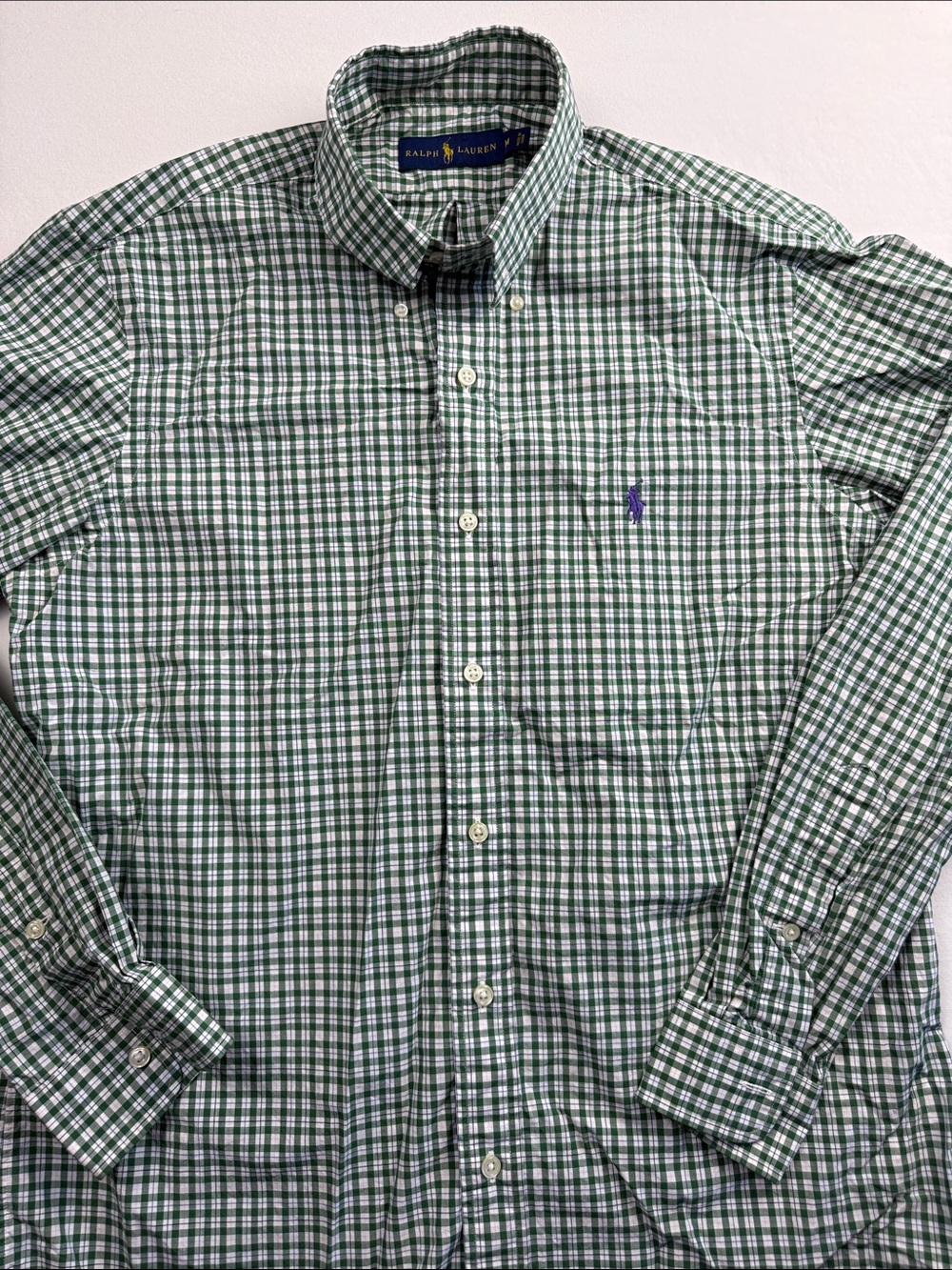 Ralph Lauren Green and White Check Button-Down Shirt sz Medium